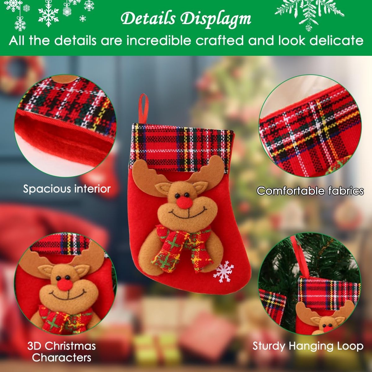 Kousen, 8 stuks, klein, kerstlaarzen om te vullen, kerstkous, cadeauzakje, hangende kousen voor kerstdecoratie, kerstsokken om te vullen en op te hangen