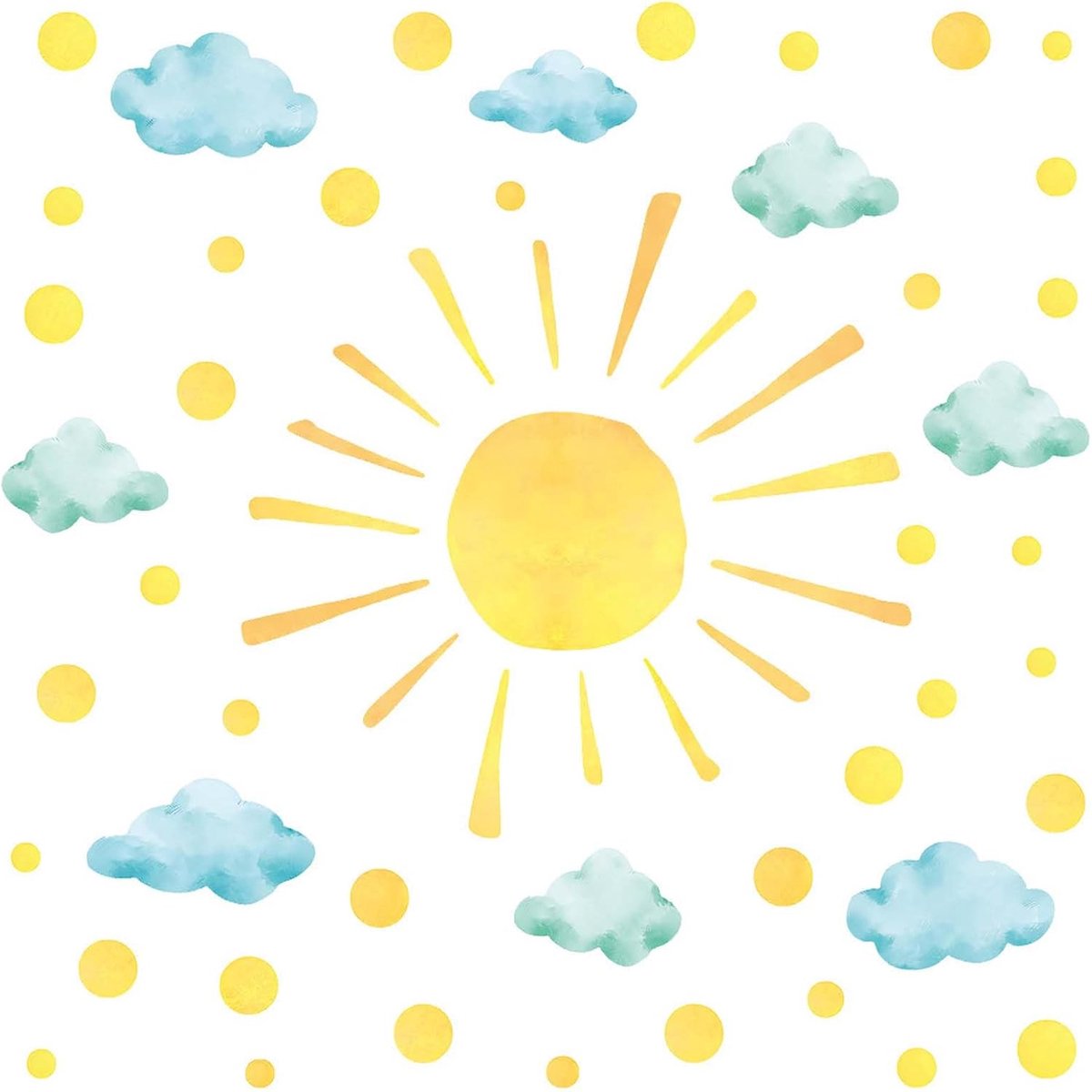 Muursticker Cartoon Geel Zon Muursticker Wolken Zonschijn Punten Zelfklevende Muursticker Kinderkamer Babykamer Slaapkamer Wanddecoratie