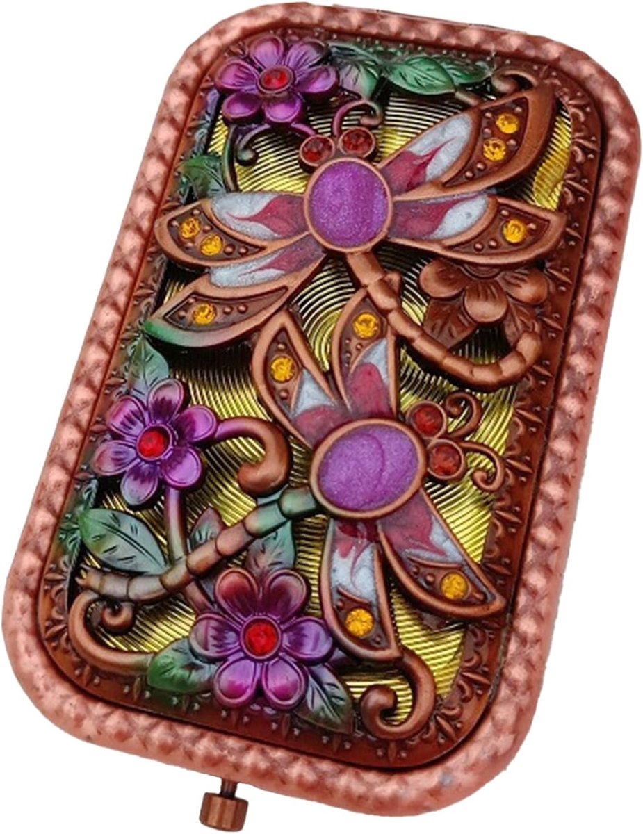 Retro handspiegel, bloemenspiegel, draagbare dubbelzijdige make-upspiegel, antieke opvouwbare zakspiegel, voor dames, meisjes, vrouwen, cosmetica, kapsel, verjaardag, feest, cadeau (D)