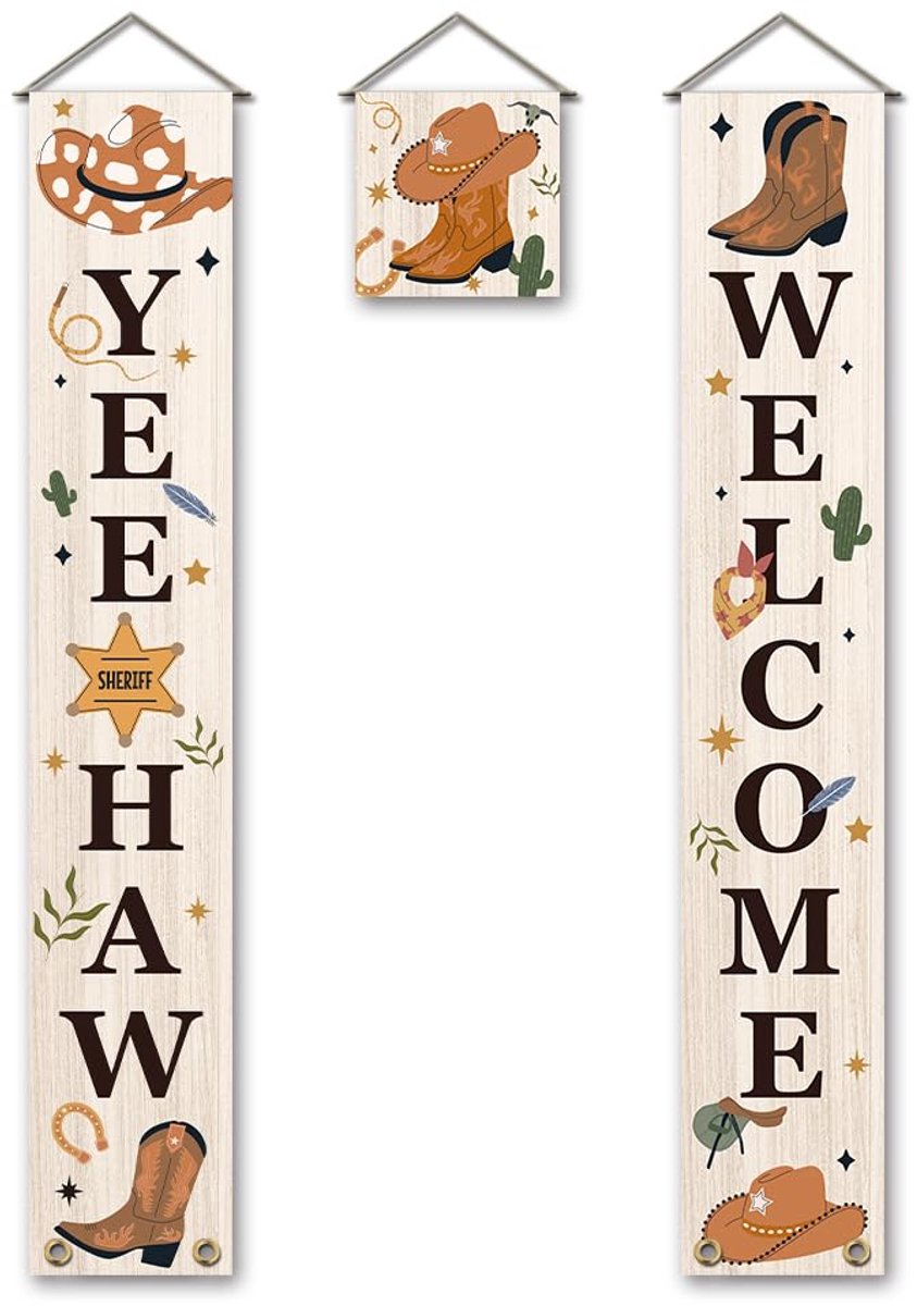 Cowboy feestdecoraties, Yeehaw, welkomstdeurbanner, feestdecoratieset, cowboy, verandaschild, welkom, cowboy-banner, hanggordijn voor binnen en buiten, westerse cowboyparty