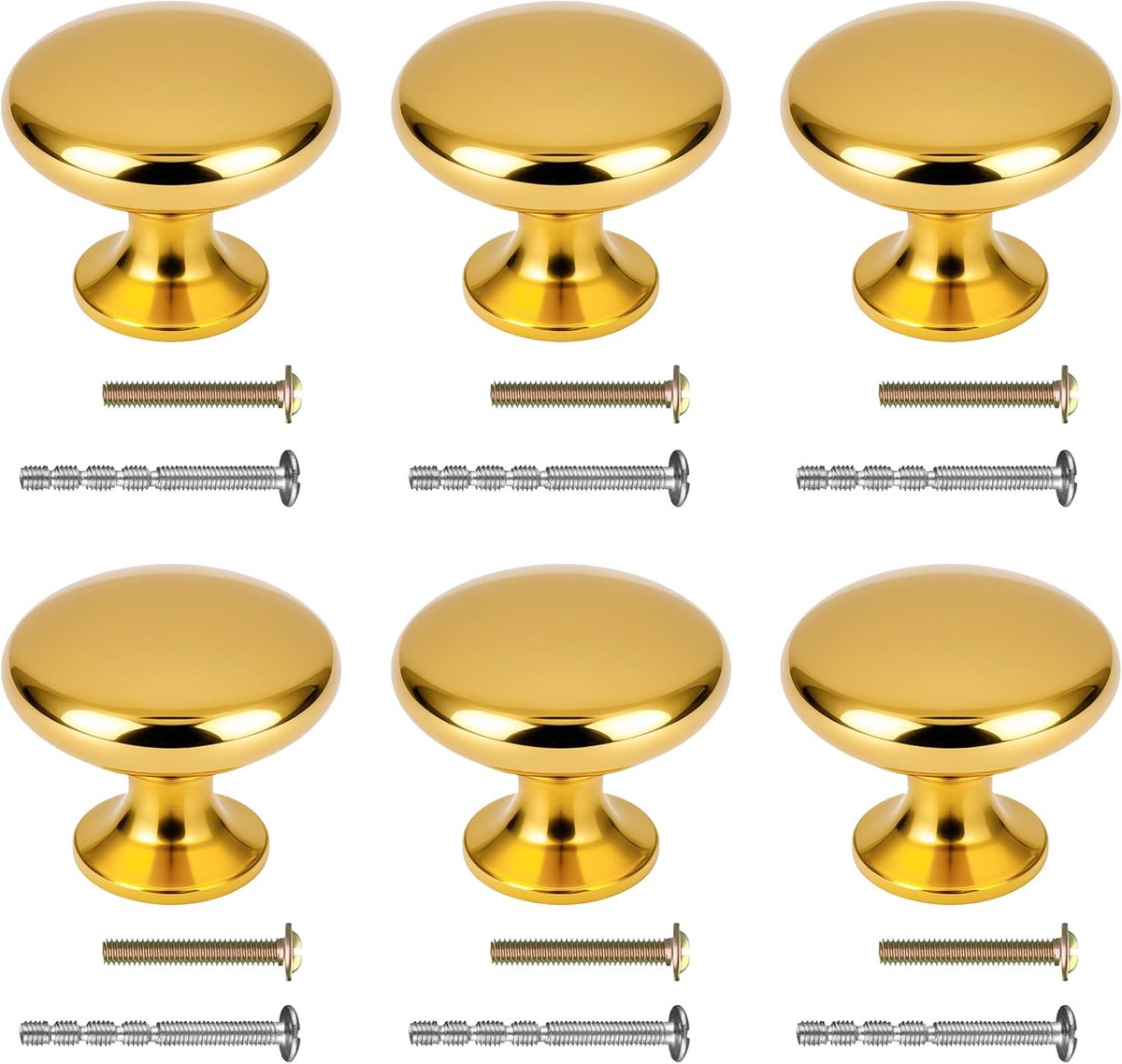 6 stuks meubelknoppen, gouden kastknoppen, 25 x 30 mm ladegrepen, modern, vintage, met schroeven, ronde deurgrepen, kastgrepen voor meubels, kledingkast, laden