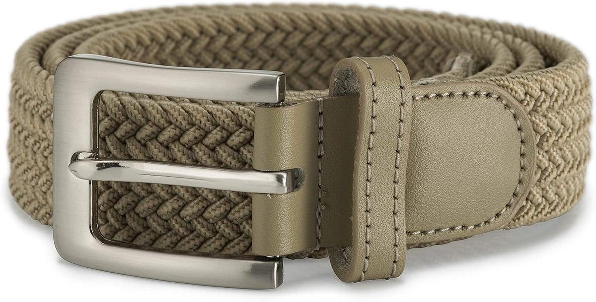 32 mm elastische stretchriem, gevlochten elastische riem met zilverkleurige rechthoekige gesp, verkrijgbaar in 5 kleuren, maten Small - 3XL