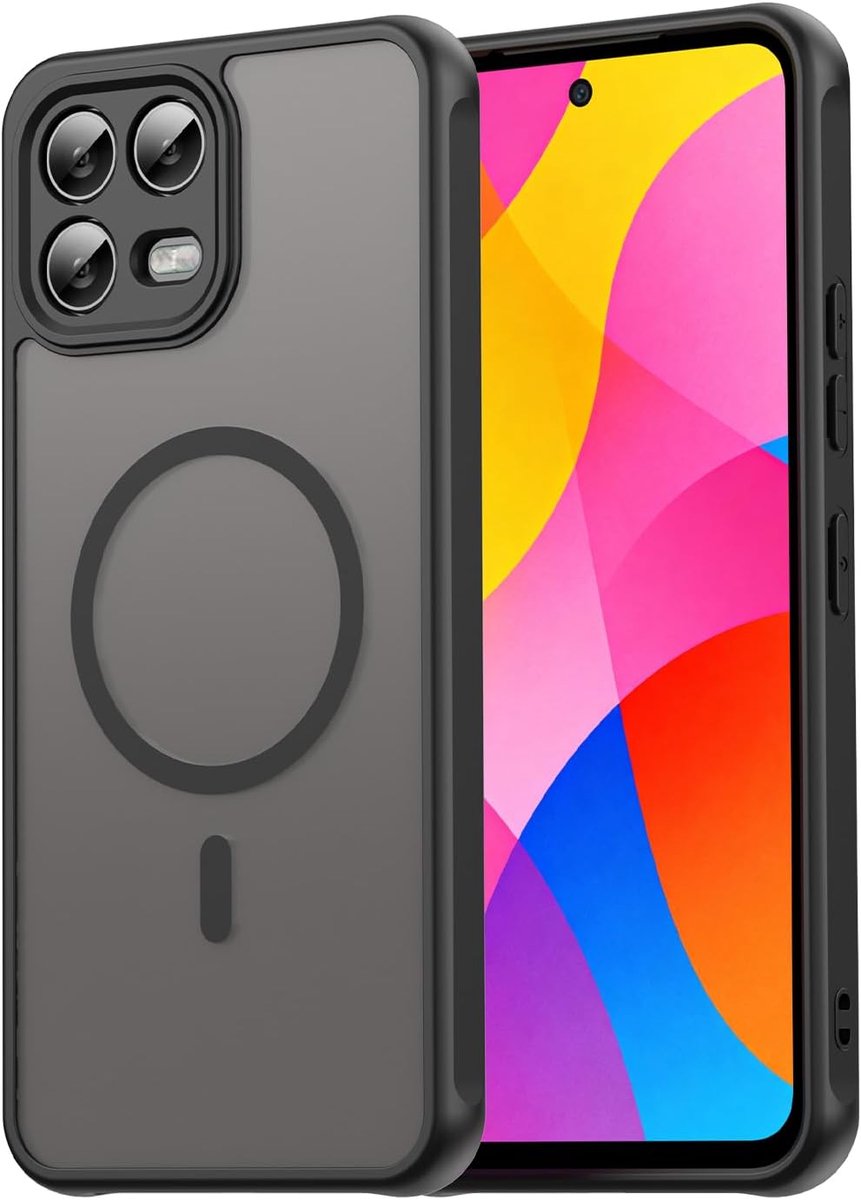 Hoes voor Telekom T Phone 3 Pro, compatibel met MagSafe, volledige camerabescherming, transparante matte achtergrond, krasbestendige hoes, zwart