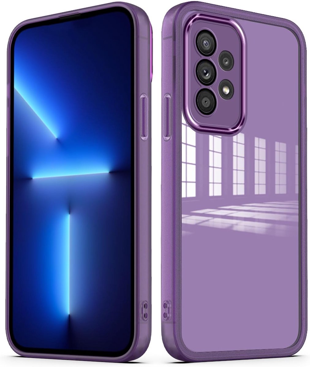 Transparant hoesje voor Samsung Galaxy A33 5G met cameralensbeschermer zachte ultradunne slanke schokbestendige bumper achterkant - paars