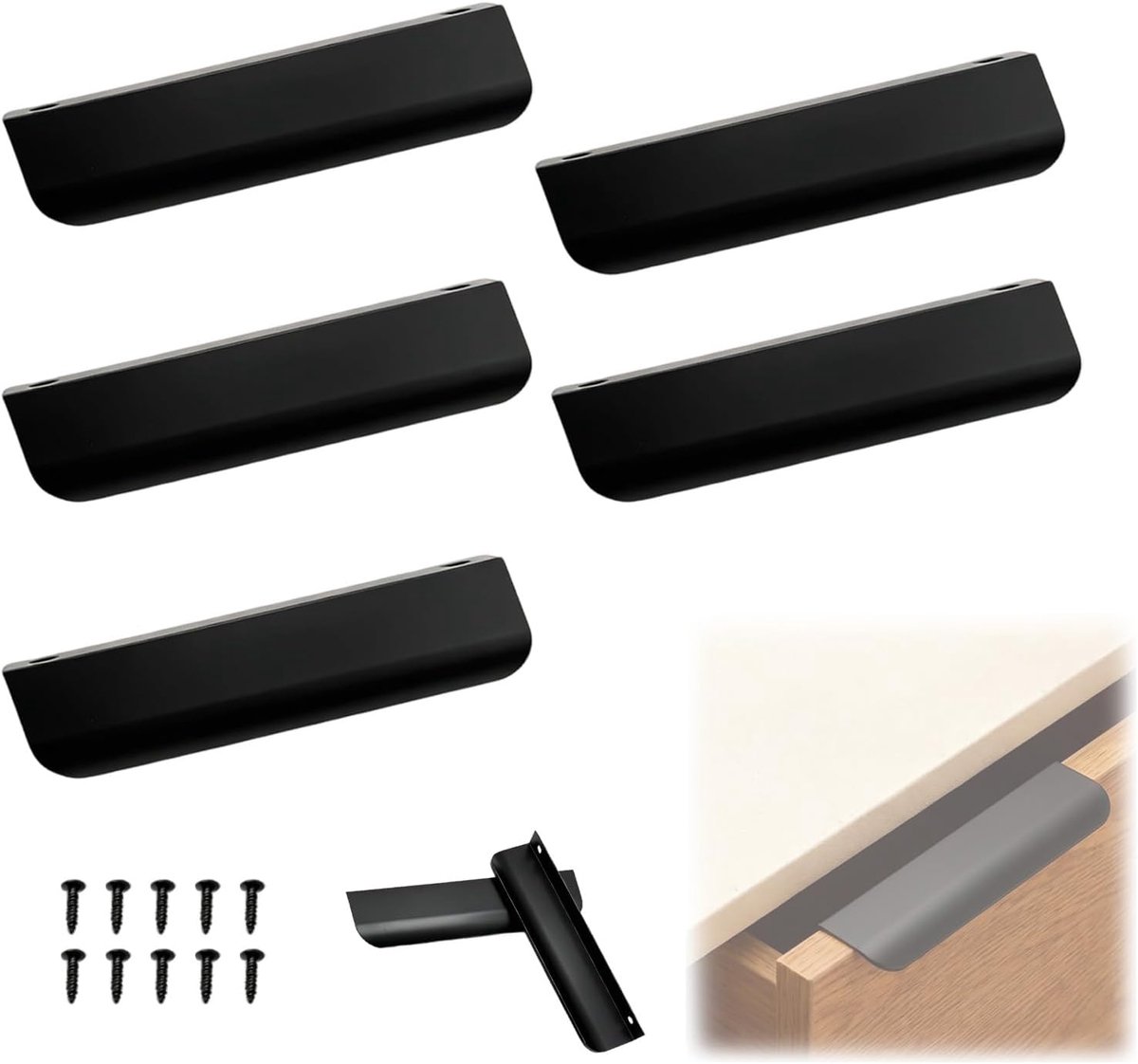 Ladegrepen, 5 stuks, zwarte handgrepen voor kasten, slaapkamer, deuren, dressoirs en keukenmeubels, 150 mm