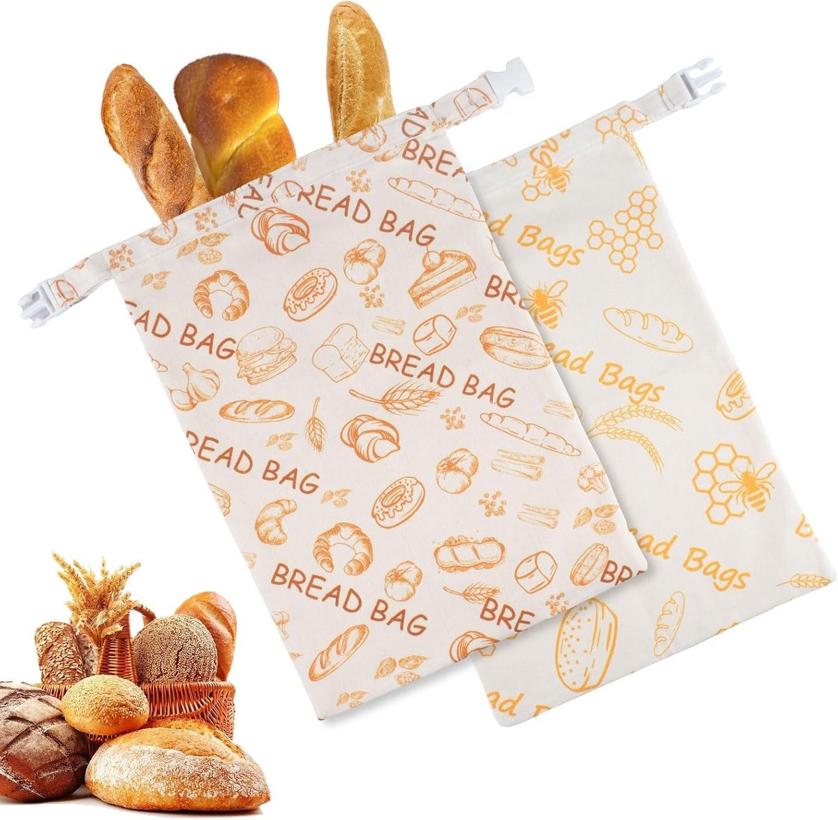 Herbruikbare Broodzakken - Natuurlijke Kleur - 42 x 30 cm - Katoenen Linnen met Bijenwas - Voor Brood en Gebakken Goederen