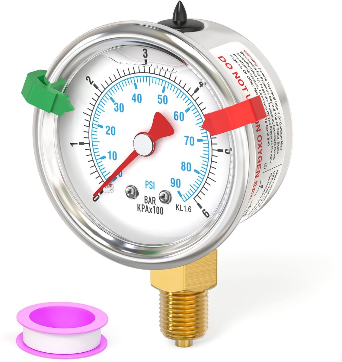 SolidKeus - Vloeistofgevulde Roestvrijstalen Manometer 0-6 Bar