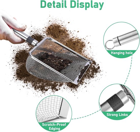 5-delige set - Tuinzeef met handvat - Verschillende maaswijdtes - Zeef voor grond/zand & grindscheider - 28,5 x 10 x 5 cm - Voor het zeven van grond, zand en grind; ideaal voor het opkweken van zaailingen en plantwerkzaamheden - Zilverkleurig — afbeelding 5