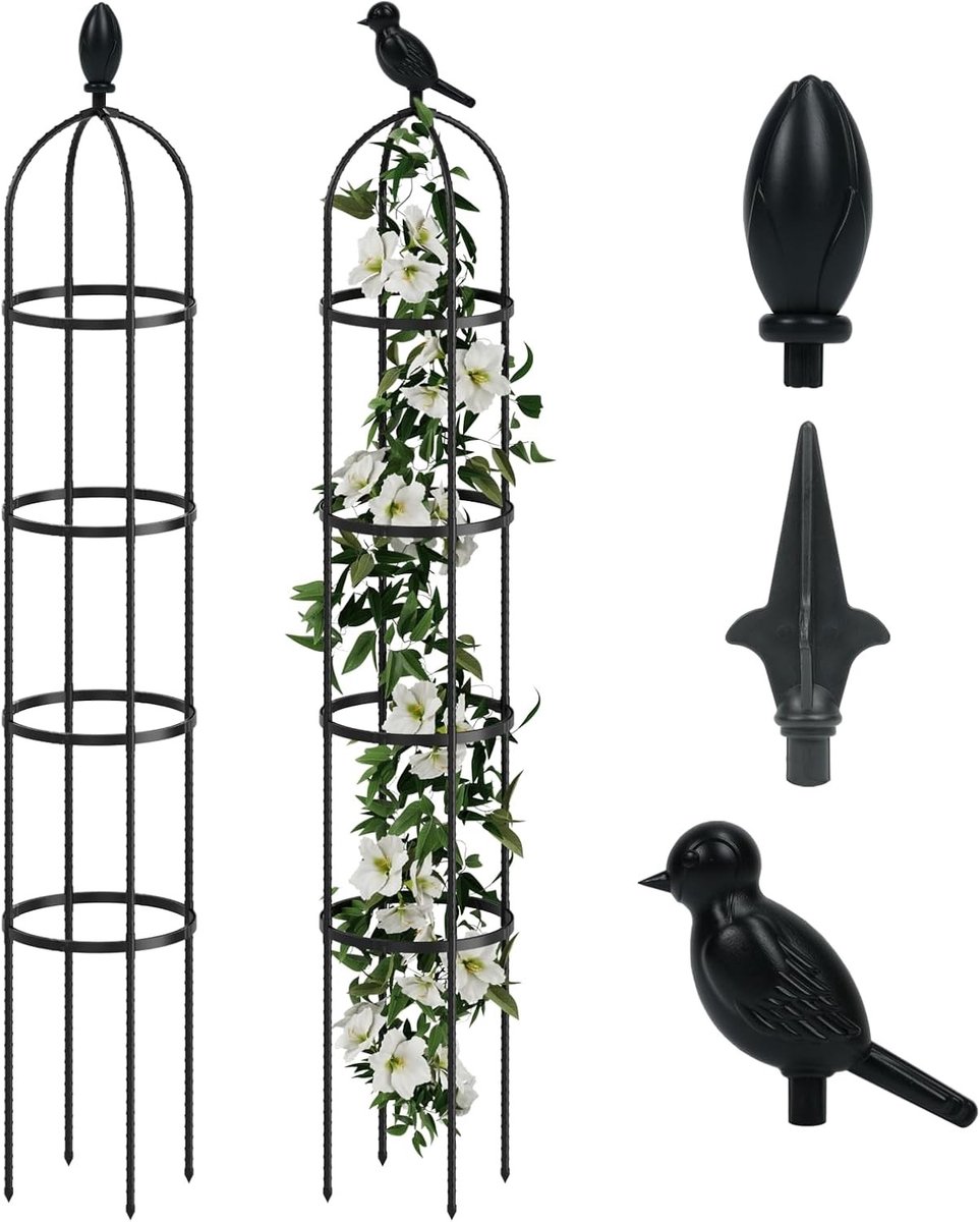 175cm Tuin Obelisk Klimrek voor Klimplanten, Ronde Metalen Plant Steun voor Rozen, Clematis en Jasmijn, Duurzaam en Stijlvol voor Binnen en Buiten