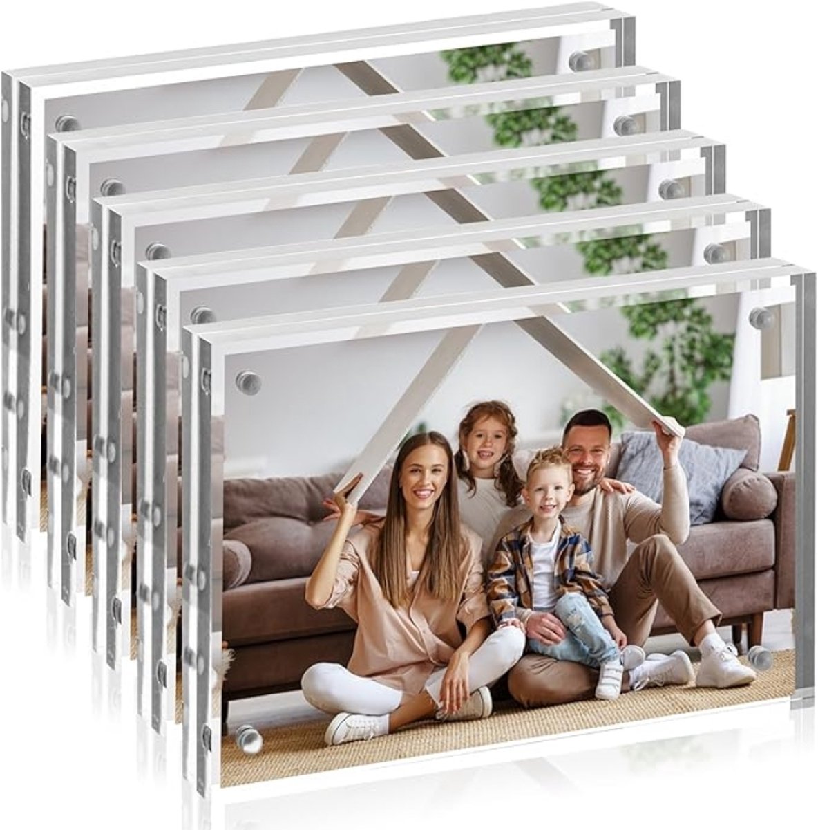 5 stuks acryl fotolijsten 10 x 15 cm, frameloos glas, heldere fotoweergave, magnetische fotolijst voor familiefoto's, bruiloftsfoto's en babyfoto's