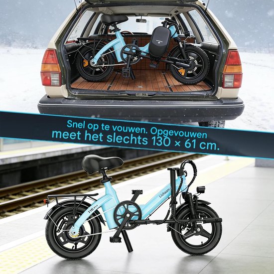 2026 14 Inch Elektrische Vouwfiets- 2.5" Brede Banden -250W Motor -36V 10Ah- Slechts21 kg- Slim LCD display-Drie snelheidsinstellingen-13/18/25 km/u- 45 km Actieradius-Elektrische fiets - Elektrische stadsfietsen - Opvouwbaar E-Bike voor Woon - Blauw — afbeelding 2