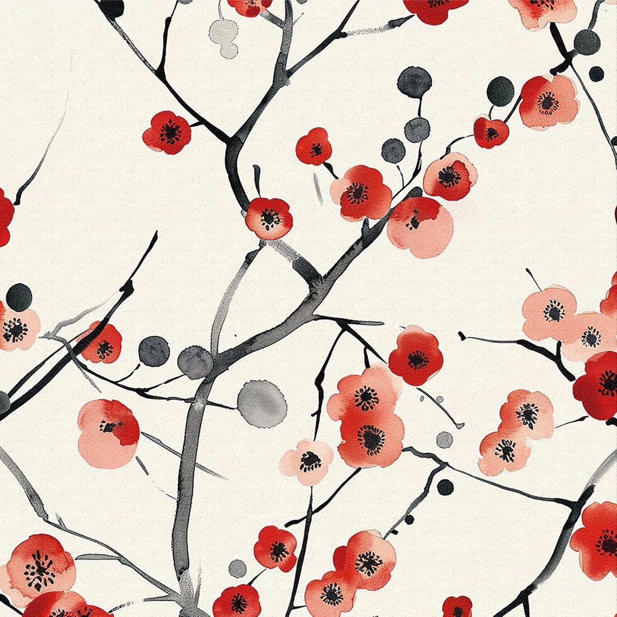 Behang, Vintage Rood Pruimenbloesem Schil en Plak Contactpapier, 44x500CM Bloemen Afneembaar Behang Decoratiefolie voor Muursticker, voor Woonkamer Meubels