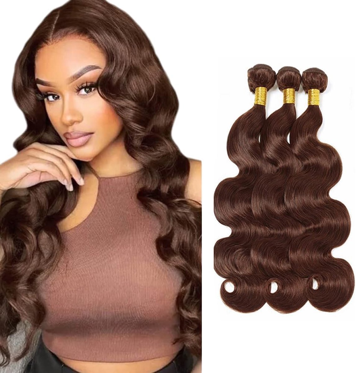 28 30 32 Inch #4 Chocolate Brown Bundles Human Hair Extensions Body Wave Brasilien Echthaar Unprocessed Brazilian Virgin Hair Weave 3 Bundles Total 300g For Waman