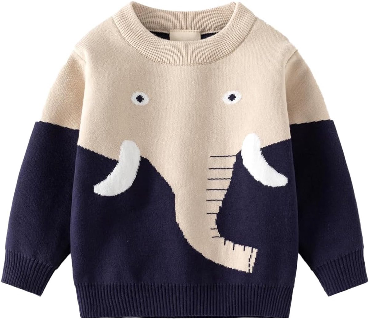 Gebreide baby trui met ronde hals en lange mouwen, dierenprint, warm sweatshirt voor kinderen, herfst- en winterkleding