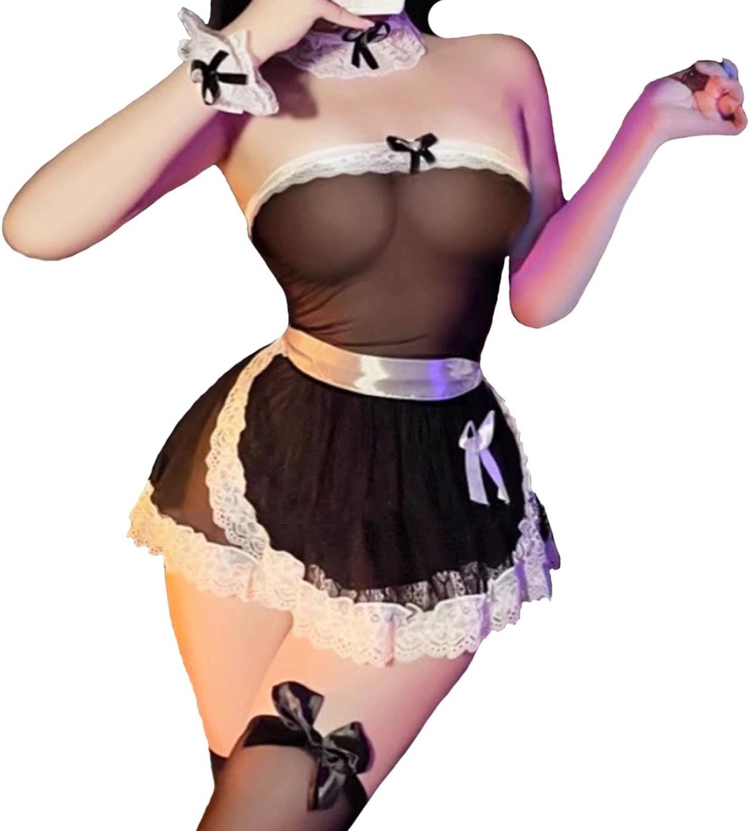 Sexy kanten maid-outfit voor dames, anime, cosplay, lingeriejurk, transparant, kanten schort voor rollenspel