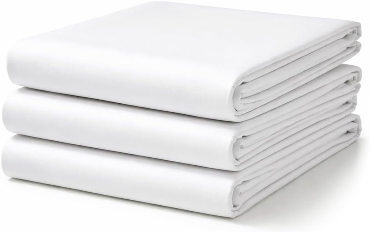 Plat Laken 140 x 260 cm Katoen Effen Wit | 100% Katoen, 145 g/m², Hotelkwaliteit, Ademend en Duurzaam Materiaal, Geschikt Voor Intensief Gebruik, OEKO-TEX