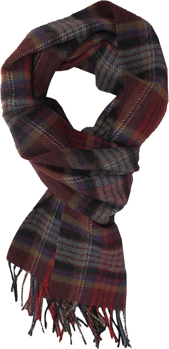 Wollen sjaal, wintersjaal, warm, geruit, modieus, meerkleurig, wol, 180 x 29 cm, Made in Germany, rood
