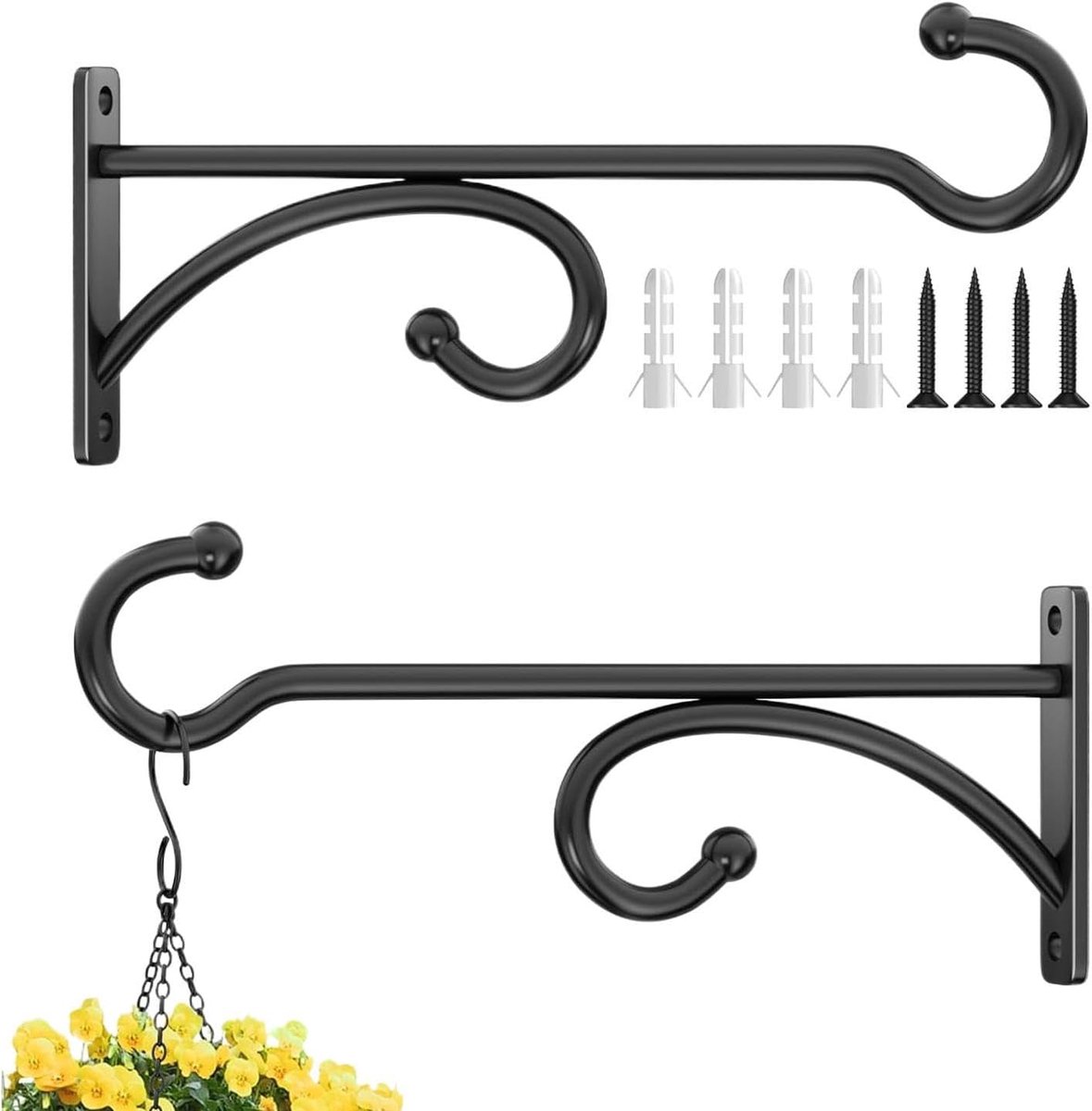 Plantenhangers voor Wandmontage 2 Stuks Metalen Plantenbakbeugels | Plantenhaken Buiten voor Bloemenhangmand, Windklokkenspel, Vogelvoedersilo, Vogelhuisje, Buitenruimte, Binnenruimte, Tuin, ,