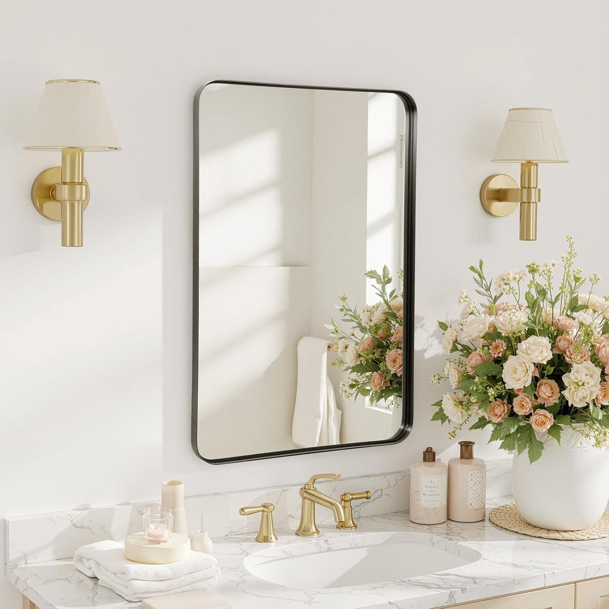 Wandspiegel, 50 x 75 cm, zwart, badkamerspiegel, wandspiegel, decoratie voor woonkamer, slaapkamer, entree