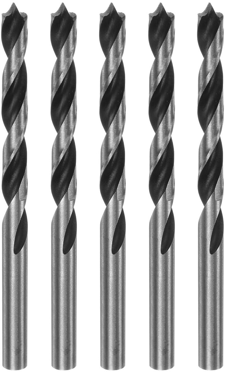 5 stuks boorboor, brad-punt, 6,5 mm (16/64 inch), diaschacht, recht, rond, metrische boor, brad-punt, 6,4 inch, boordiepte, spiraalboor voor timmerman, hout