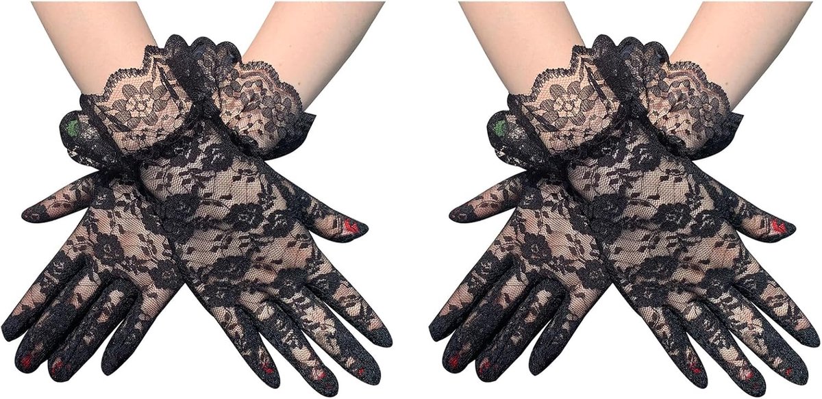 Handschoenen van kant, korte handschoenen voor bruidsfeesten, Vintage Sheer Floral Lace polslengte handschoenen voor vrouwen