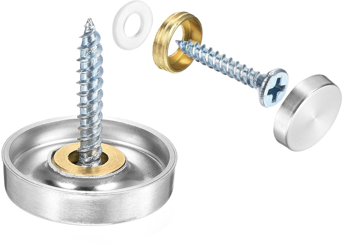 12 stuks schroefafdekkingen, spiegelschroeven van roestvrij staal, decoratieve doppen voor spijkers, voor het bevestigen van spiegels voor reclame hardware, diameter 22 mm, zilver