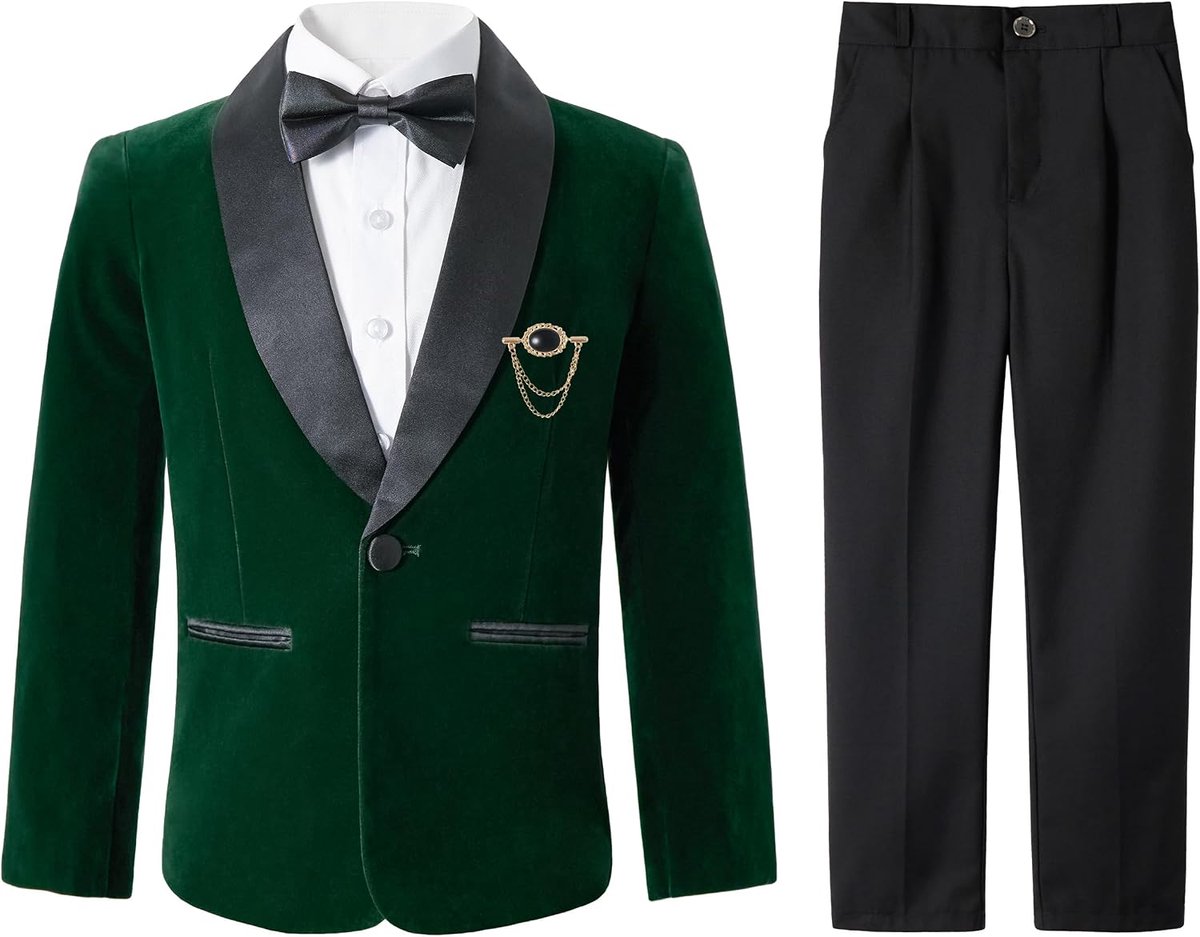 Smokingpak van fluweel voor kinderen, formeel pak voor bruiloft, winter, complete set, 4-delig, galapakken met blazer, broek, overhemd, vlinderdas, smoking-pakken