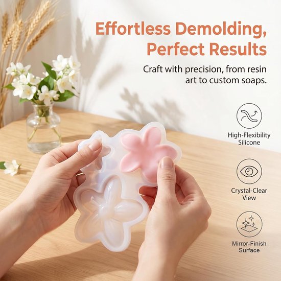 3 Stuks Siliconen Gietvorm Bloemen, Siliconen Bloemen Mal voor Epoxyhars, Gips en Kaarsen, DIY Boho Decoratie voor Woonkamer en Lente — afbeelding 2