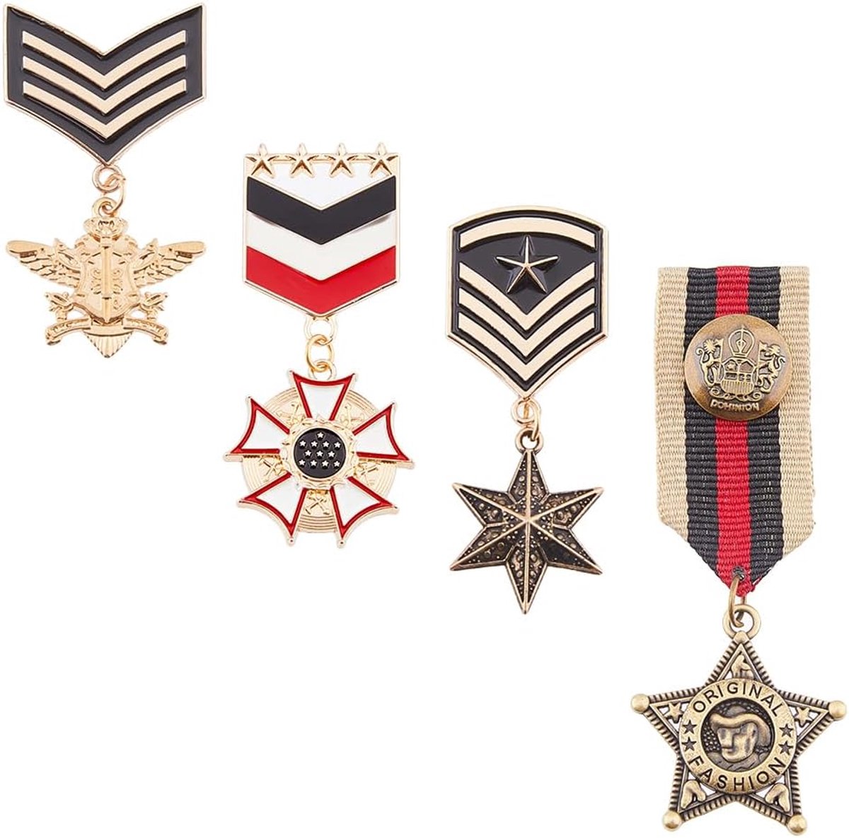 4 stuks 4 stijlen ijzeren ster adelaar medaille broche revers speld bloem revers badge hoeden sjaal pak broche vintage revers clip voor kostuum decoratie 5,9 9,5 cm, IJzer