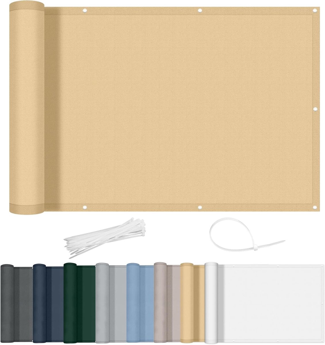 Balkonscherm 80x300cm Waterdicht Balkonafdekking Inkijkbescherming Ondoorzichtig Balkonomranding Met Oogjes Windscherm UV-bescherming Voor Balkon Tuin Terras-Sand Beige