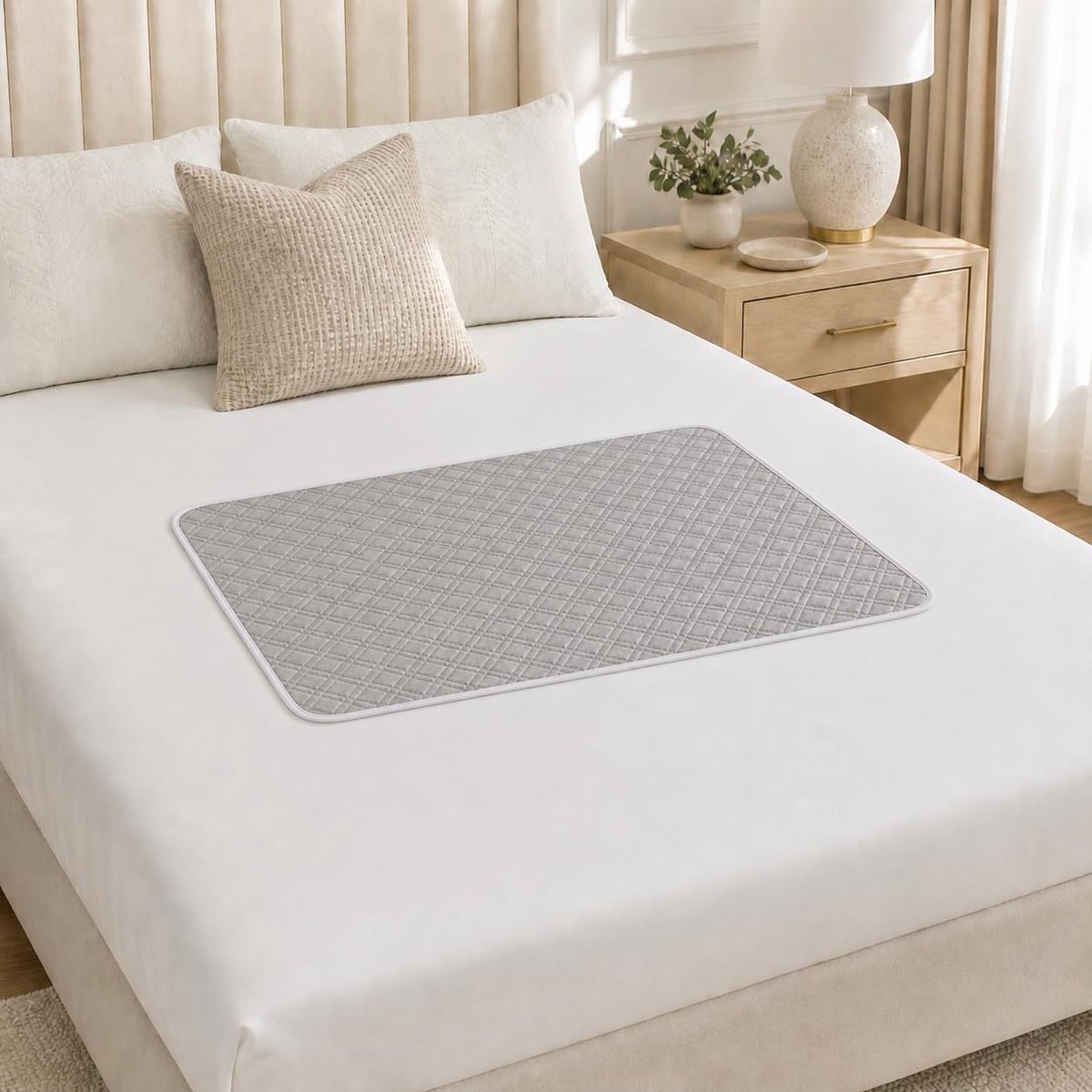 Set van 2 incontinentieonderleggers voor volwassenen, geschikt voor kinderen en ouderen, ademende en absorberende matrasbeschermer, incontinentieonderlegger (grijs, 70 x 90 cm)