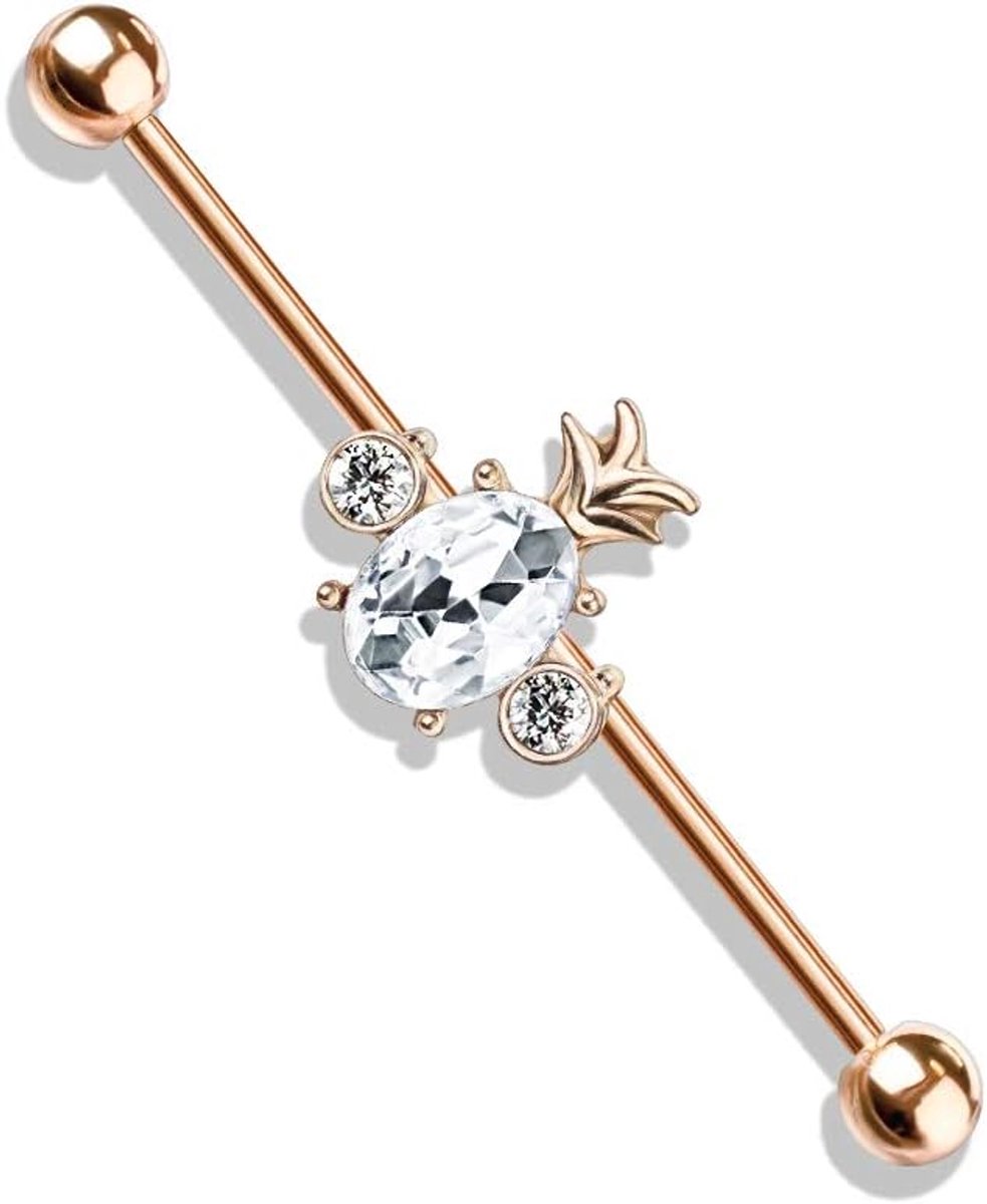 Piercing goud zilver roségoud ananas helder industriële barell industriële bar chirurgisch staal staaflengte 38 mm