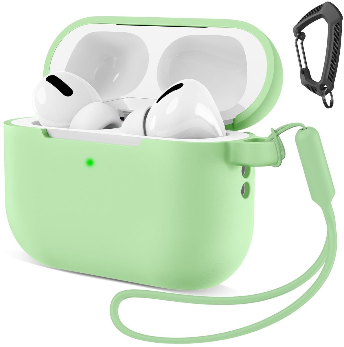 SolidKeus - Siliconen Hoes voor AirPods Pro 3 met Karabijnhaak en Band - Mint Groen