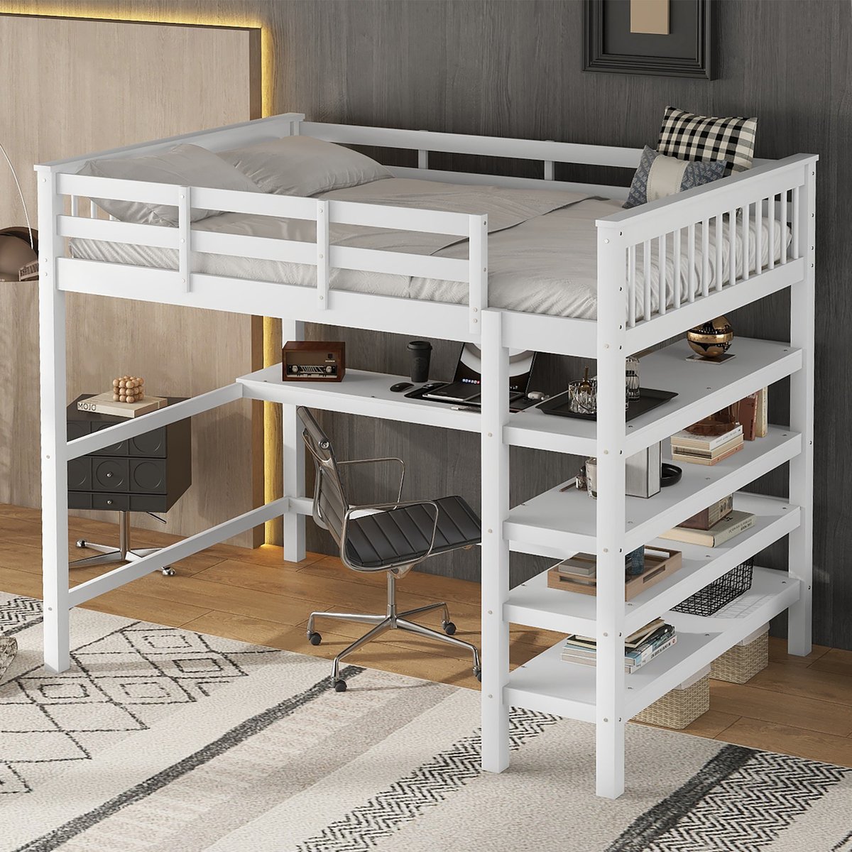 Bedframe - voor matras 140 x 200 cm - wit - afmetingen 149 x 207 x 169,5 cm - maximaal belastbaar 200 kg - matras niet inbegrepen - voor de slaapkamer