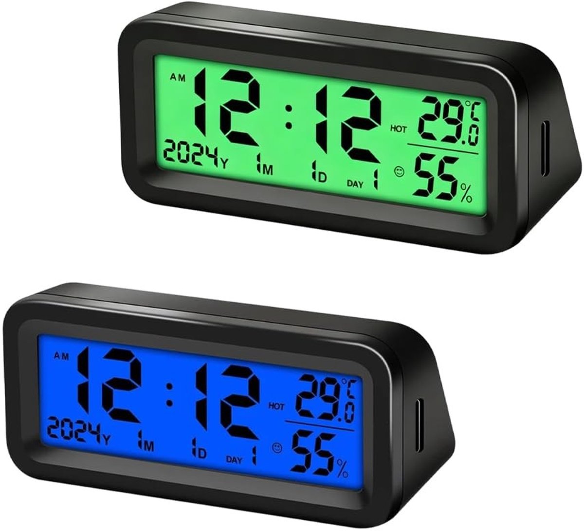 Compacte Luminieuze Auto Klok met LCD Scherm - Digitale Dashboard Klok voor Tijd, Datum en Temperatuur Weergave