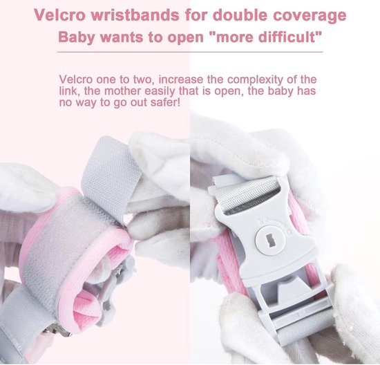 Baby Anti-loss Belt, 2.5m Children Line Harness, Children's Walking Harness, 2-in-1-Set, Safety Wrist Cuff with Lock + Rubber Strap, Detachable Bracelet with Safety Lock (Pink) van Merkloos — afbeelding 2