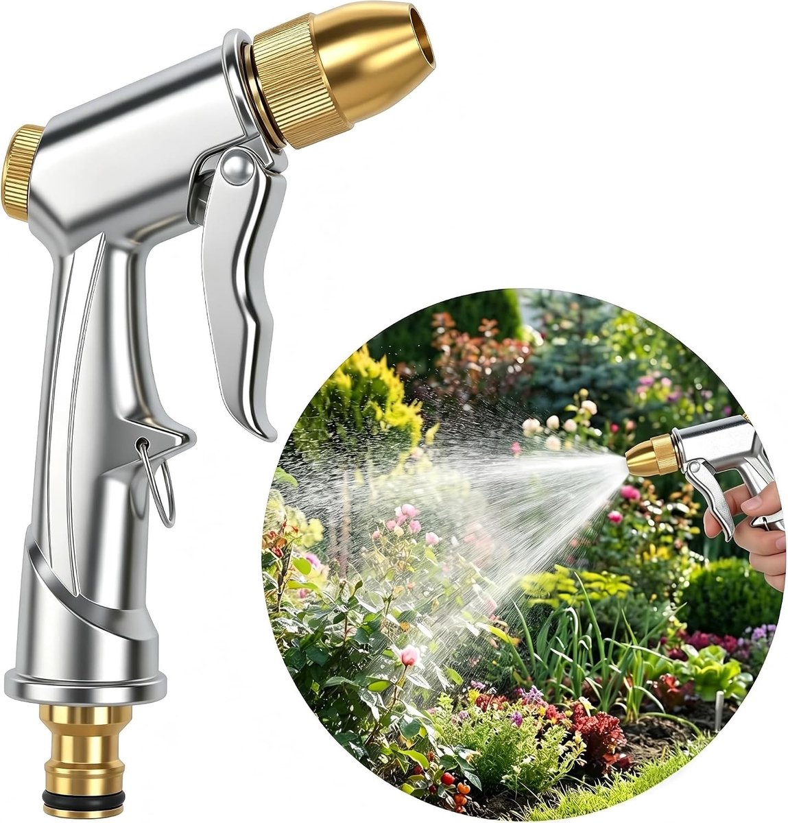 Tuinhanddouche - Zilver - 100% Metaal - Hogedruksproeier met Meerdere Sproeistanden - Voor Tuinbesproeiing en Autowassen