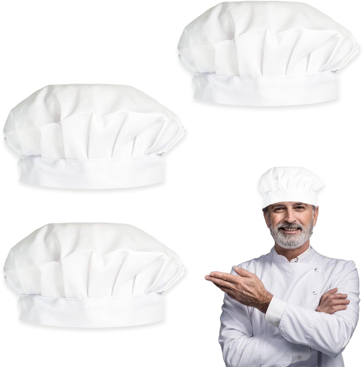 SolidKeus - Set van 3 Uniseks Koksmutsen voor Koken en Bakken