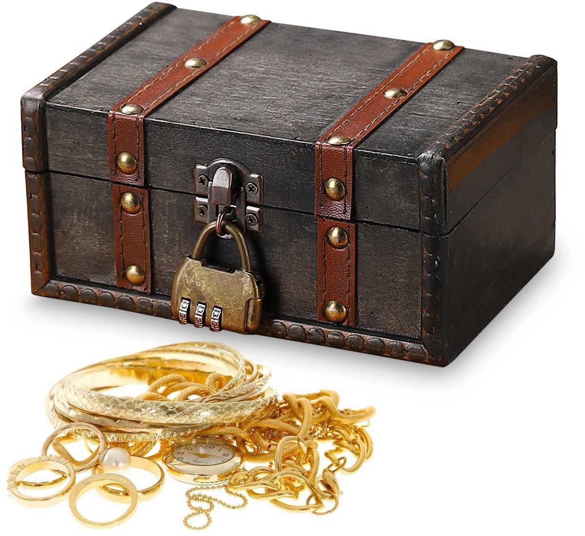 SolidKeus - Vintage Houten Schatkist met Combinatielock