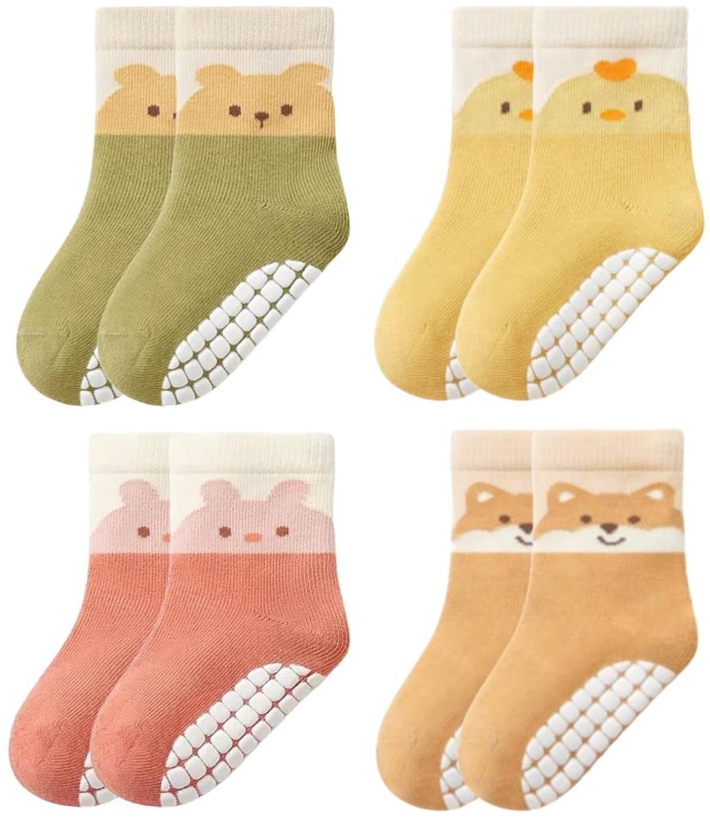 SolidKeus - 4 Paar Antislip Babysokken met Cartoonpatroon
