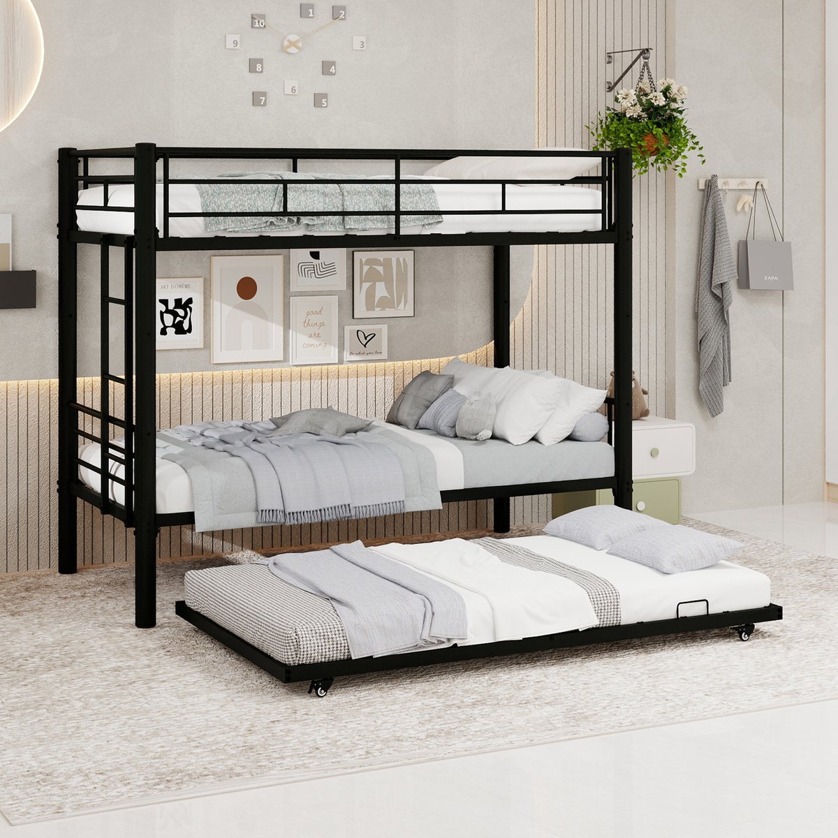 Bedframe - voor matras 90 x 190 cm - zwart - afmetingen 103 x 196 x 156 cm - maximaal belastbaar 200 kg - matras niet inbegrepen - voor de slaapkamer
