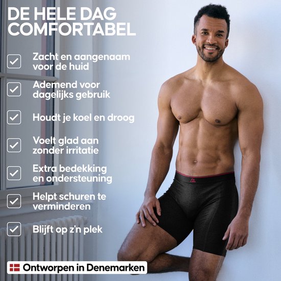 Man met gespierd bovenlichaam in zwarte boxershorts.
