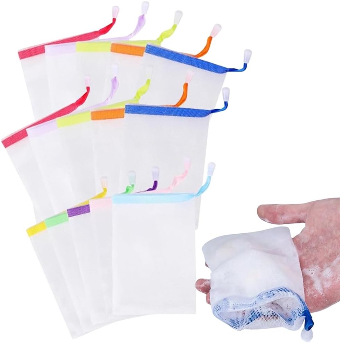 15 netzakken voor zeep, nylon zeepzakjes, herbruikbare zeepzakjes en reinigingsaccessoires voor duurzaam gebruik