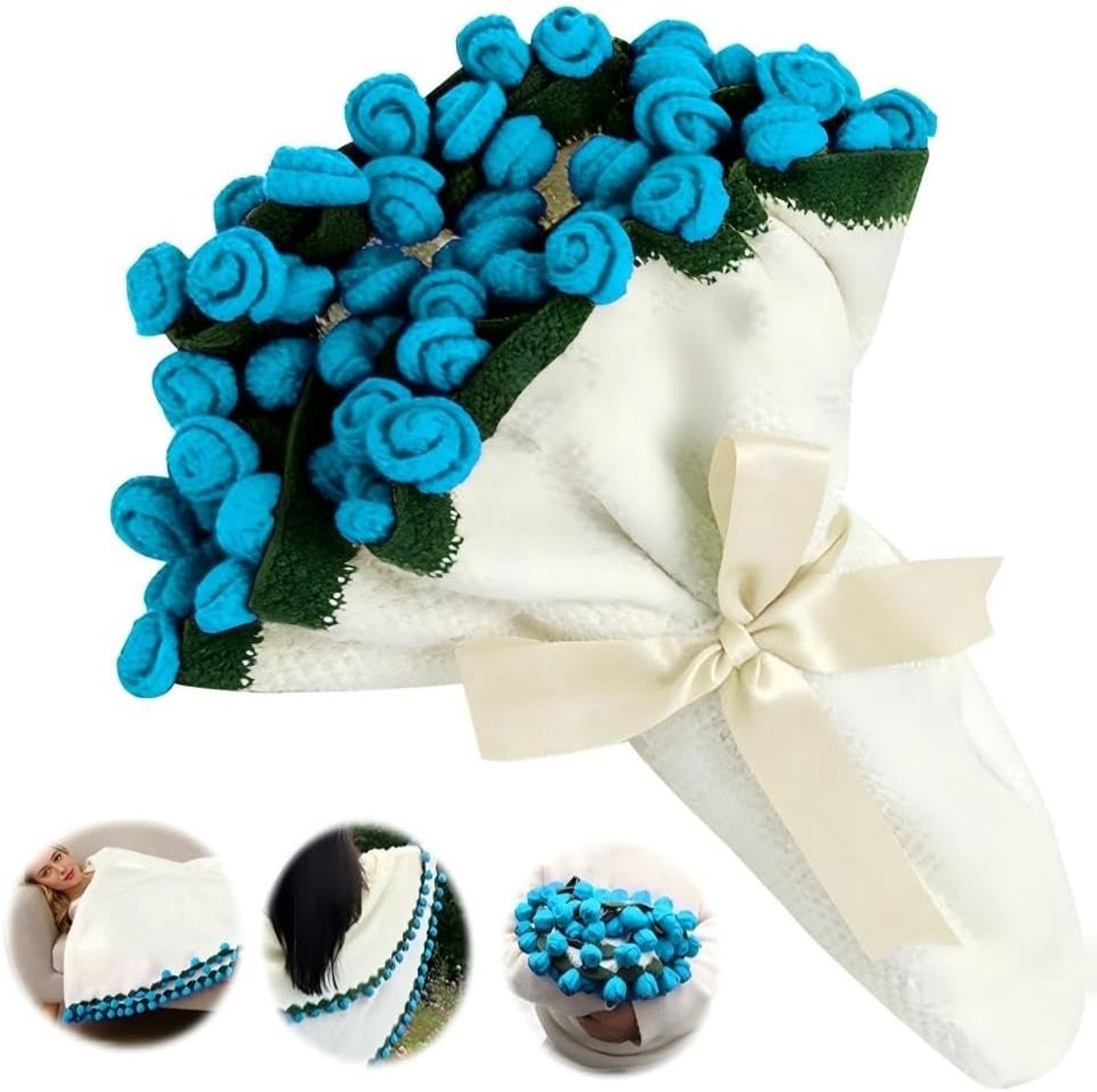 Romantische Gehaakte Rozen Dekentje van 110 cm, Perfect als Cadeau voor Valentijnsdag, Moederdag en Verjaardagen voor Vrouwen