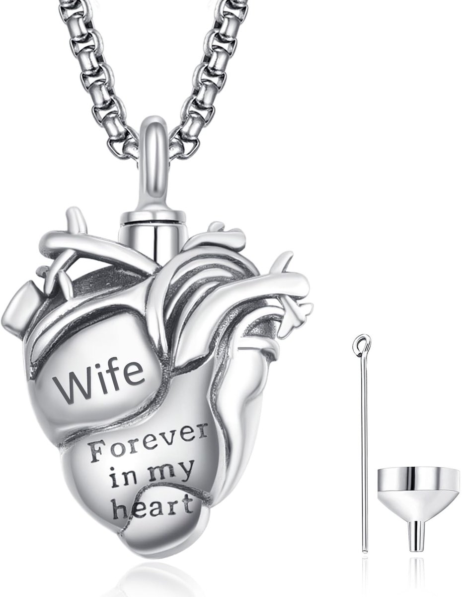 Omgoods - Anatomische Hart Urn Hanger voor As, Zilveren Crematie Sieraad