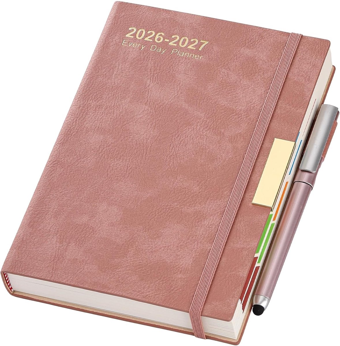 Schoolagenda 26-27 - Roze - A5 - Hardcover Dagplanner met Pagina per Dag en Kleurrijke Maandregisters - Voor Studenten en Professionals