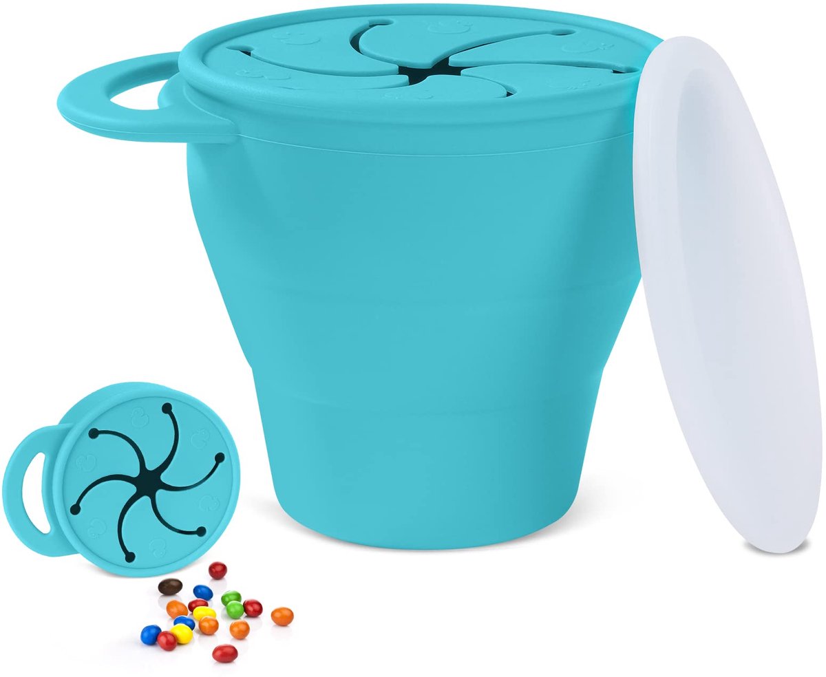 Opvouwbare Siliconen Snackbeker - Morsvrije Snack Cup met Deksel - Snackhouder voor Baby's & Peuters - BPA-vrij - Blauw
