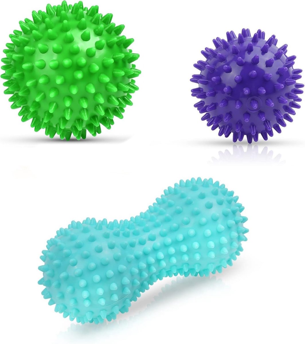Set van 3 massageballen met nopjes voor ontspanning van rug, benen en handen, ideaal voor spierherstel en pijnverlichting