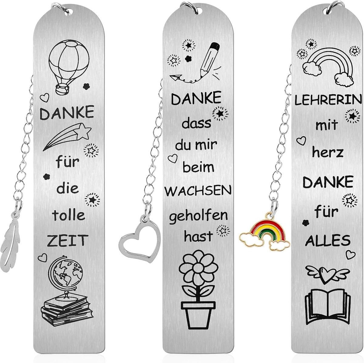 3 stuks bedank-boekenleggers - afscheidscadeaus voor leraren - leraren - leraren - roestvrij staal - afscheidscadeau - opvoeder bladwijzer