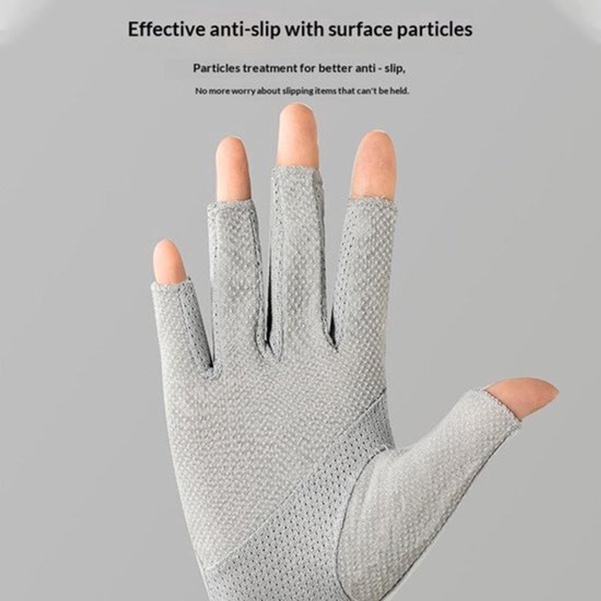 Zonbeschermende handschoenen - UV-beschermende handschoenen met halve vingers, zonbescherming en antislip - Geschikt voor buitenactiviteiten zoals manicures, fietsen, wandelen, vissen, enz - Grijs